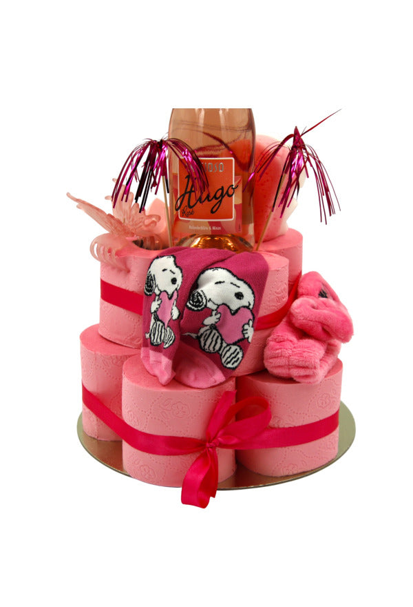 WC-Papier-Torte "Pink Party" mit Hugo & Beauty-Essentials