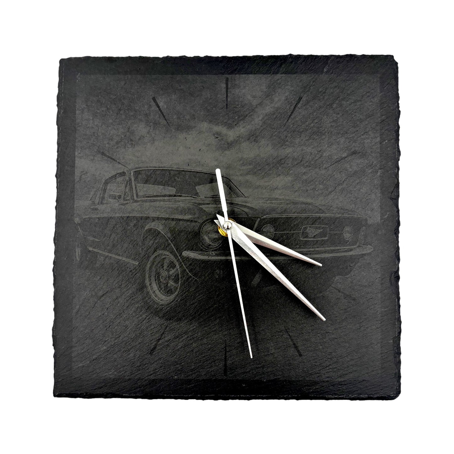 Schiefer Wanduhr mit Lasergravur – 25 x 25 cm