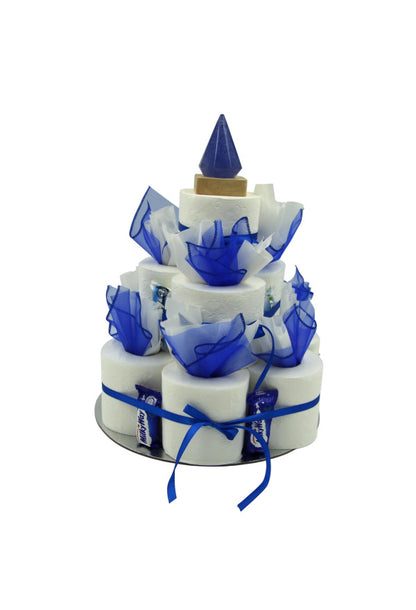 WC-Papier-Torte „Blaue Edition“ – mit Lampe & Süssigkeiten