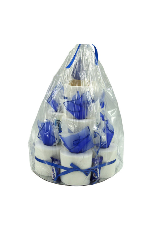 WC-Papier-Torte „Blaue Edition“ – mit Lampe & Süssigkeiten