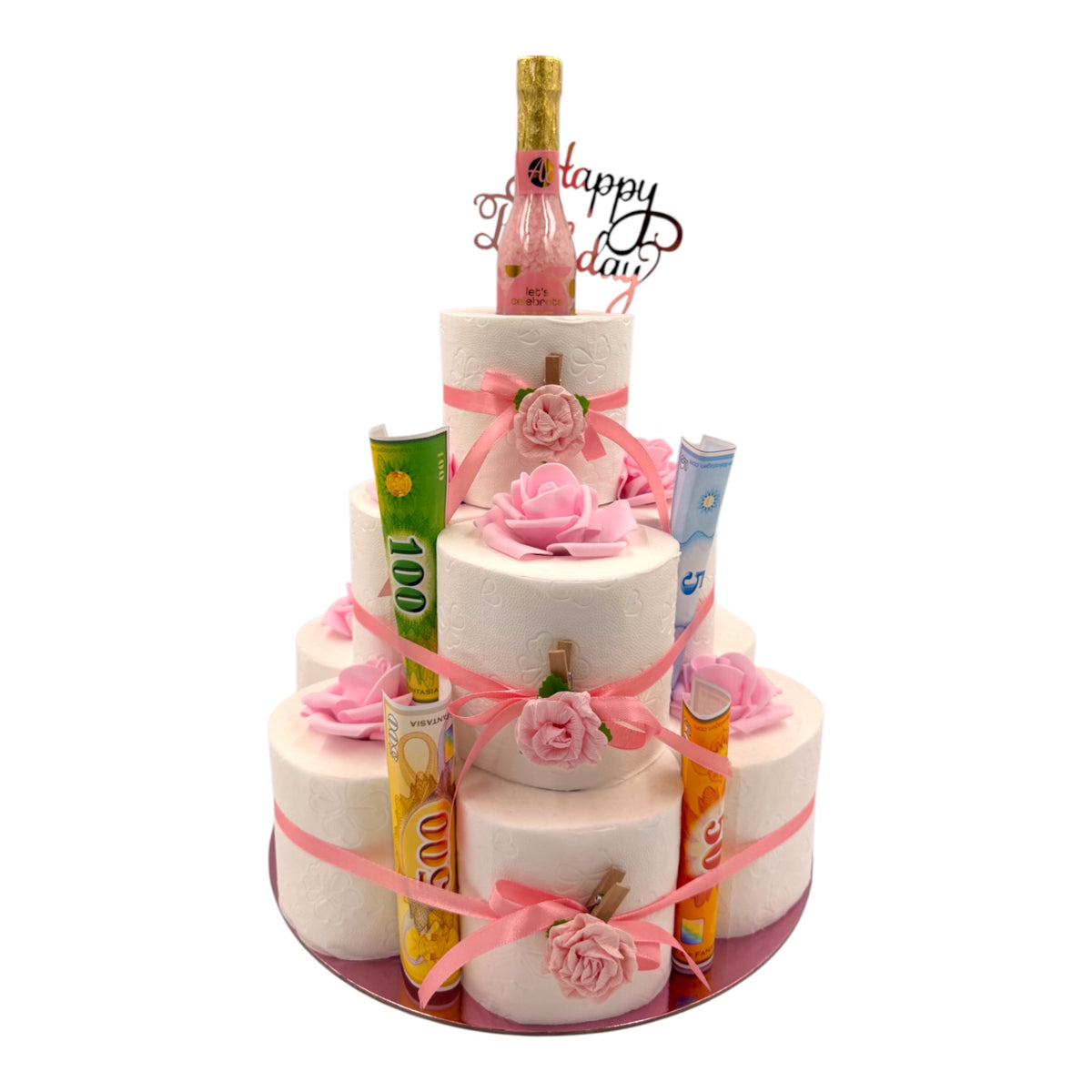 Geldgeschenk WC-Papier-Torte „Rosa Edition“ – mit Deko