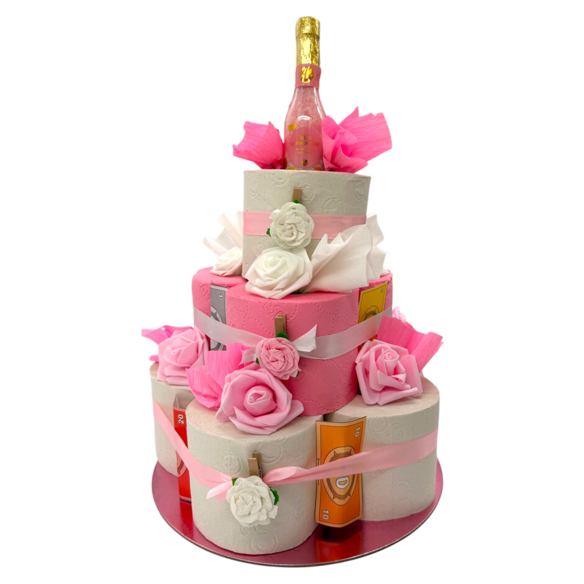 Money Gift Toilet Paper Cake "Pink Edition" – with Decorations